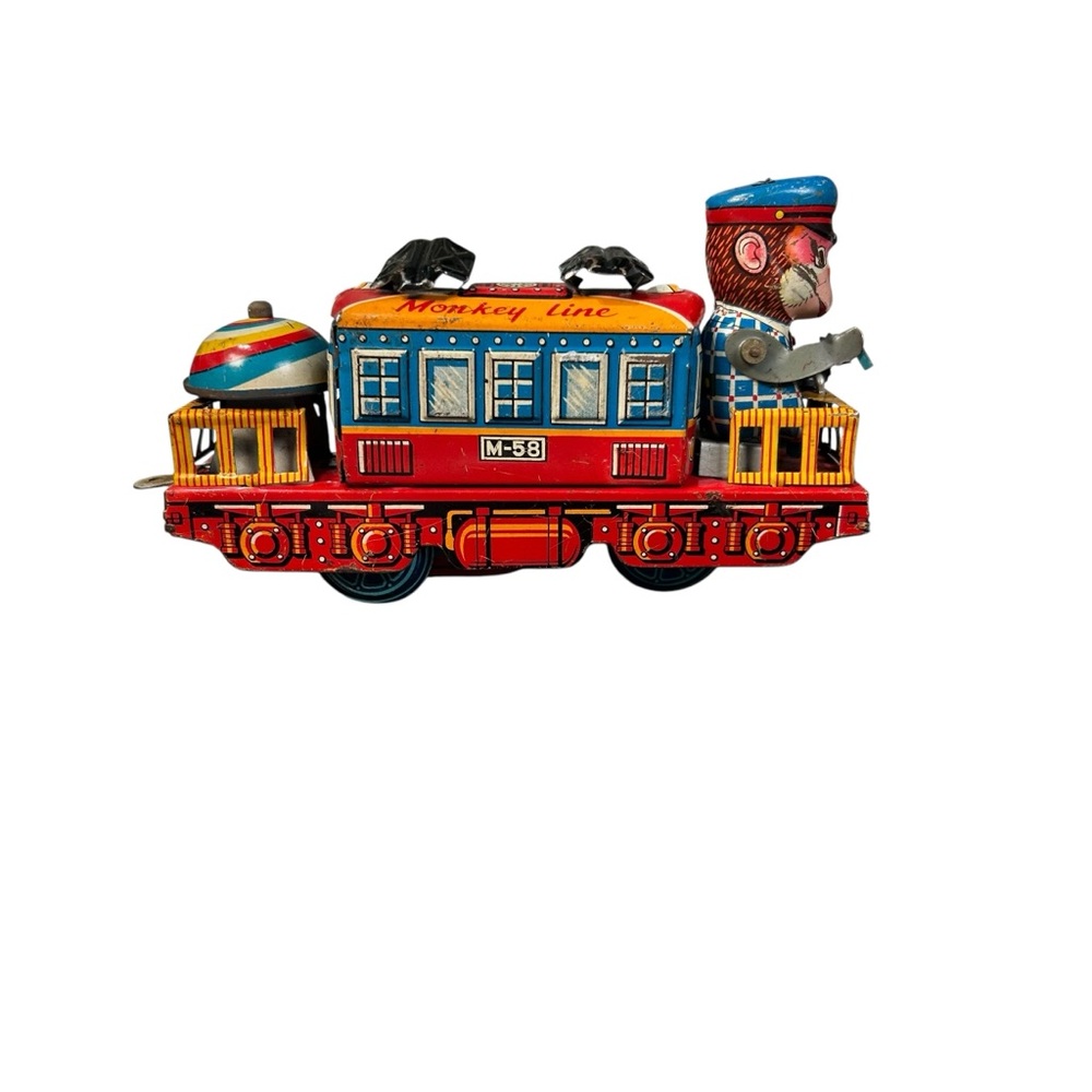 Japanese Tin Wind Up Monkey Line M-58 Train Toy Made In Japan 1950s vintage